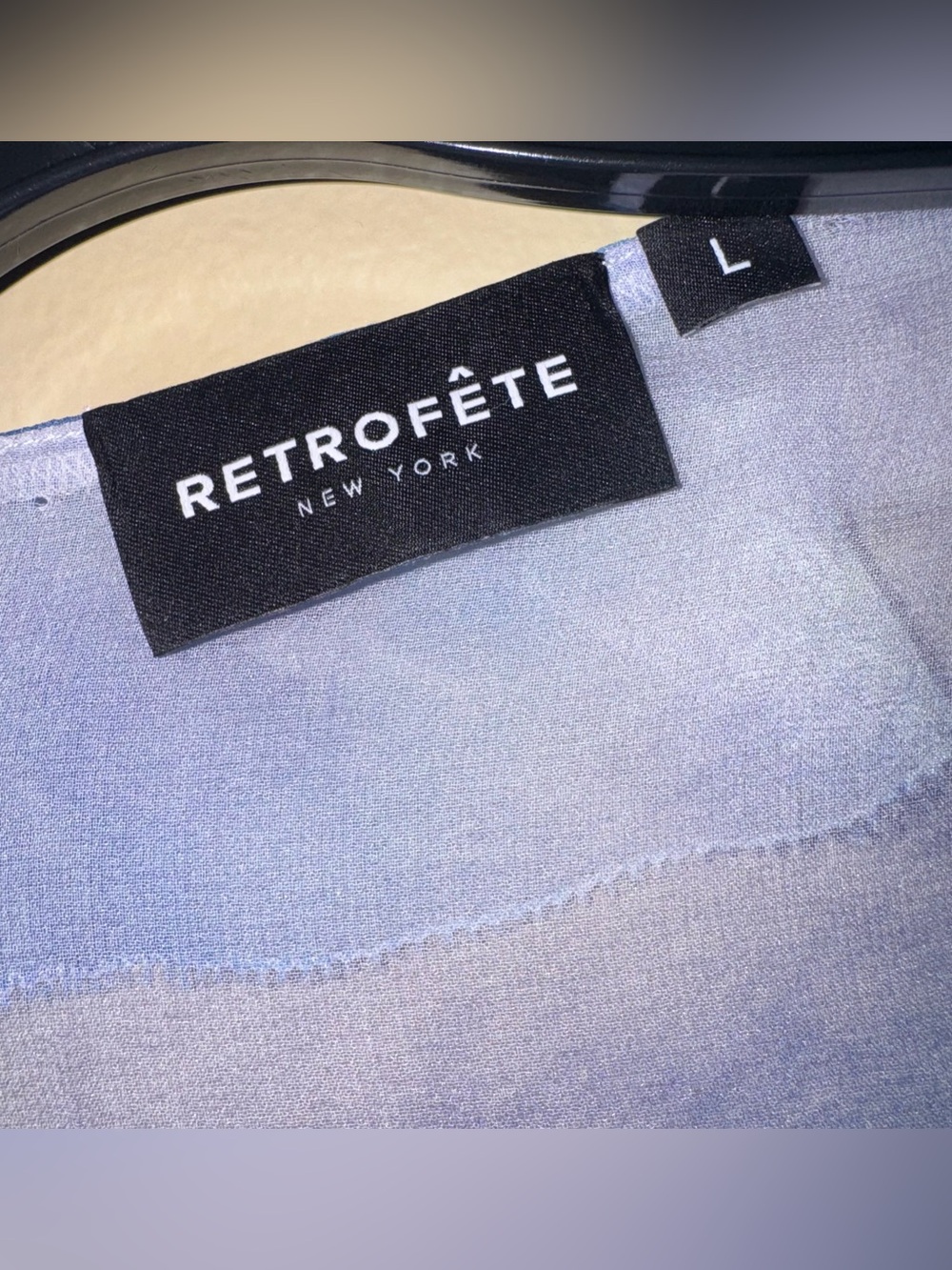 RETROFÊTE AVIVA SILK CHIFFON BLOUSE Watercolor Wave Tie Front Sheer Size L - Picture 8 of 14